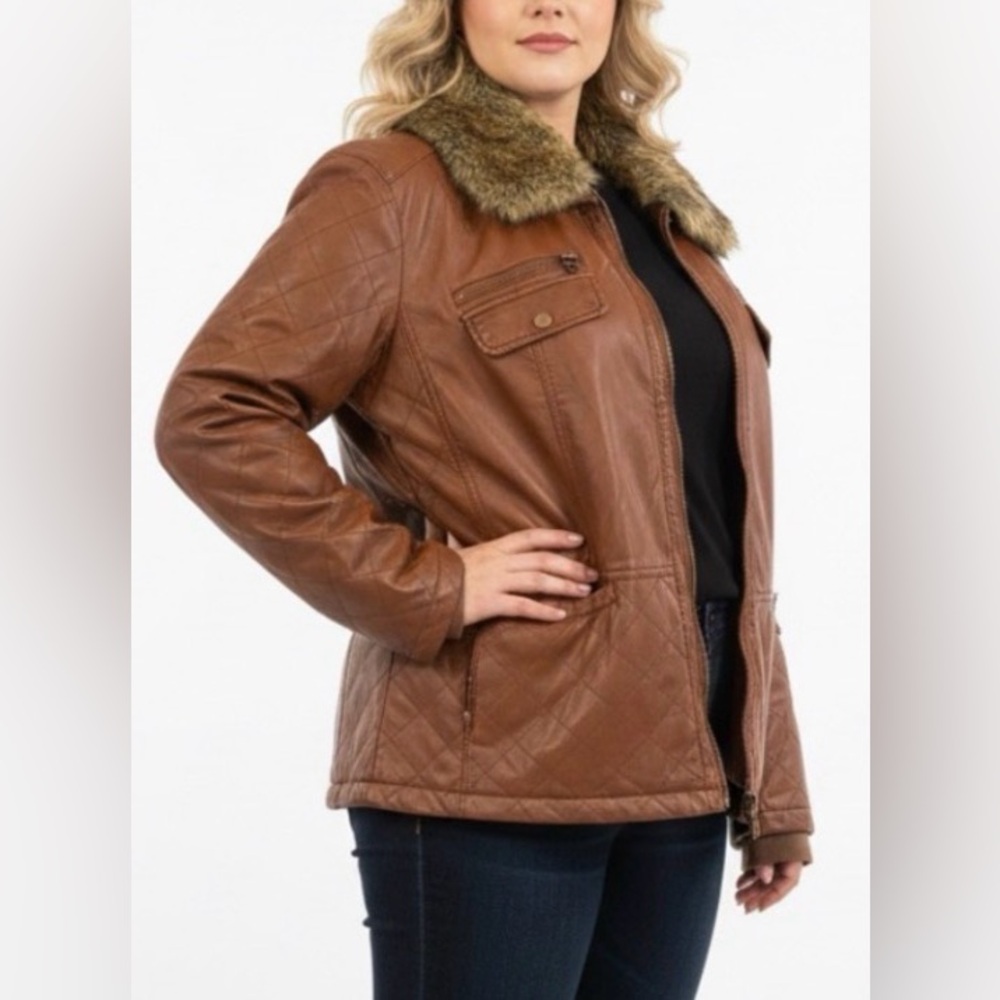 NWT!! Black Rivet Vegan Faux Leather Jacket with Faux Fur Trim Size 3X